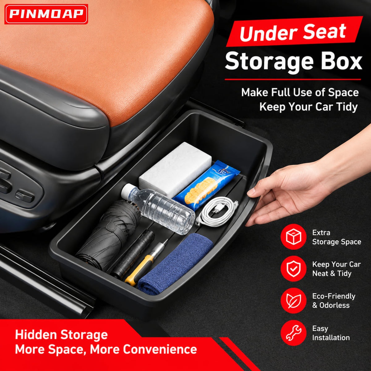 Car Cable Organizer - PINMOAP Vassoio portaoggetti da posizionare sotto